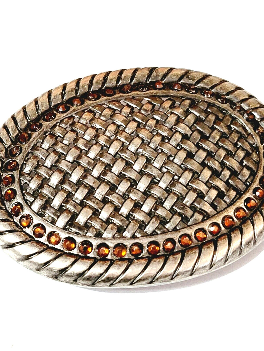 Large Vintage Belt Buckle Gunmetal Gray Amber Ladies Womans acc-